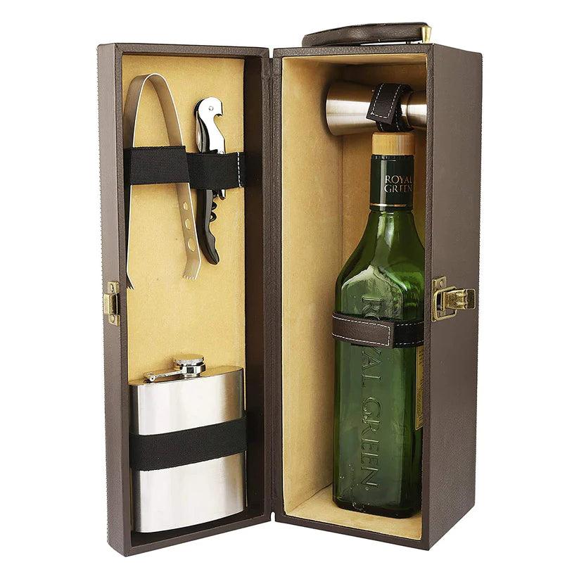 Treasure Exports Travel Bar Set |Portable Leatherette Bar Set | Wine Case |Whisky Case | Wooden Bar Set for Picnic |Portable Bar Accessories Set (Brown) - TREASURE EXPORTS