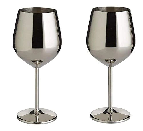 Treasure Exports Wine Glasses Stainless Steel, Unbreakable Wine Goblets, Stainless Steel Stemmed Wine Glasses,Unbreakable Formal : Set of 6 Capacity 350 ml