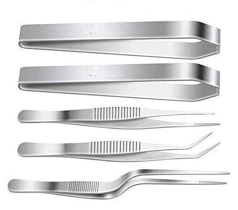 Treasure exports Stainless Steel Tongs Tweezers 3 Pcs 6.3 Inch Tweezers,4.7 Inch Flat and Chef Cooking Utensils: 5 Pcs Set - TREASURE EXPORTS