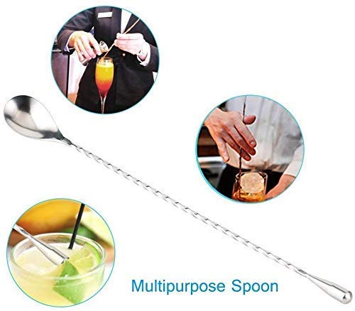 Treasure Exports Teardrop Cocktail Spoon Bar Spoon Long Spoon Mixing Spoon 12 Inches with Peg Measurer, Jigger, Measure Cup 30ml/60ml: 2 Pcs