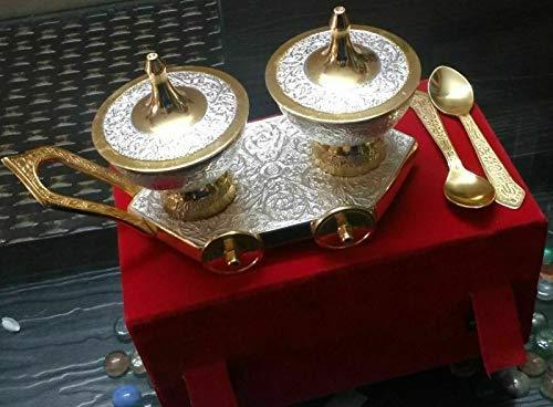 Treasure exports Silver & Gold Plated Brass Bowl Set on Trolley Velvet Box Best Deepawali Gift - TREASURE EXPORTS