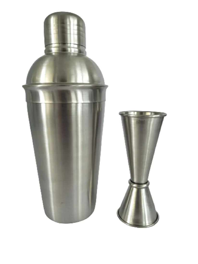 Treasure Exports Stainless Steel Plain Bar Set Bar Accessories Set of 2 Pieces | Cocktail Shaker with Japanese Peg Measure