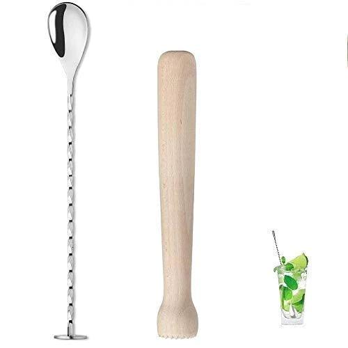 Treasure Exports Cocktail Muddler 8" and Mixing Spoon Set, Bar Cocktail Muddler, Spiral Stirrer 11" Long Spiral Handle to Create Refreshing Drink : 2 Pcs - TREASURE EXPORTS