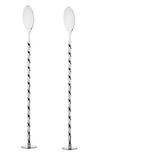 Treasure Exports Bar Spoon with Muddler top/Cocktail Mixing Spoon/Long Handle Stirring/Spiral Pattern, Bar Cocktail Shaker Spoon 28 cm: 2 Pcs - TREASURE EXPORTS