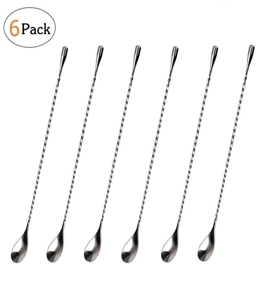 Treasure Exports Teardrop Bar Spoons Stainless Steel, Professional Cocktail Mixing Spoon Bar Tool Japanese Style Teardrop Spoon: 12 Inches - 6 Pcs Set