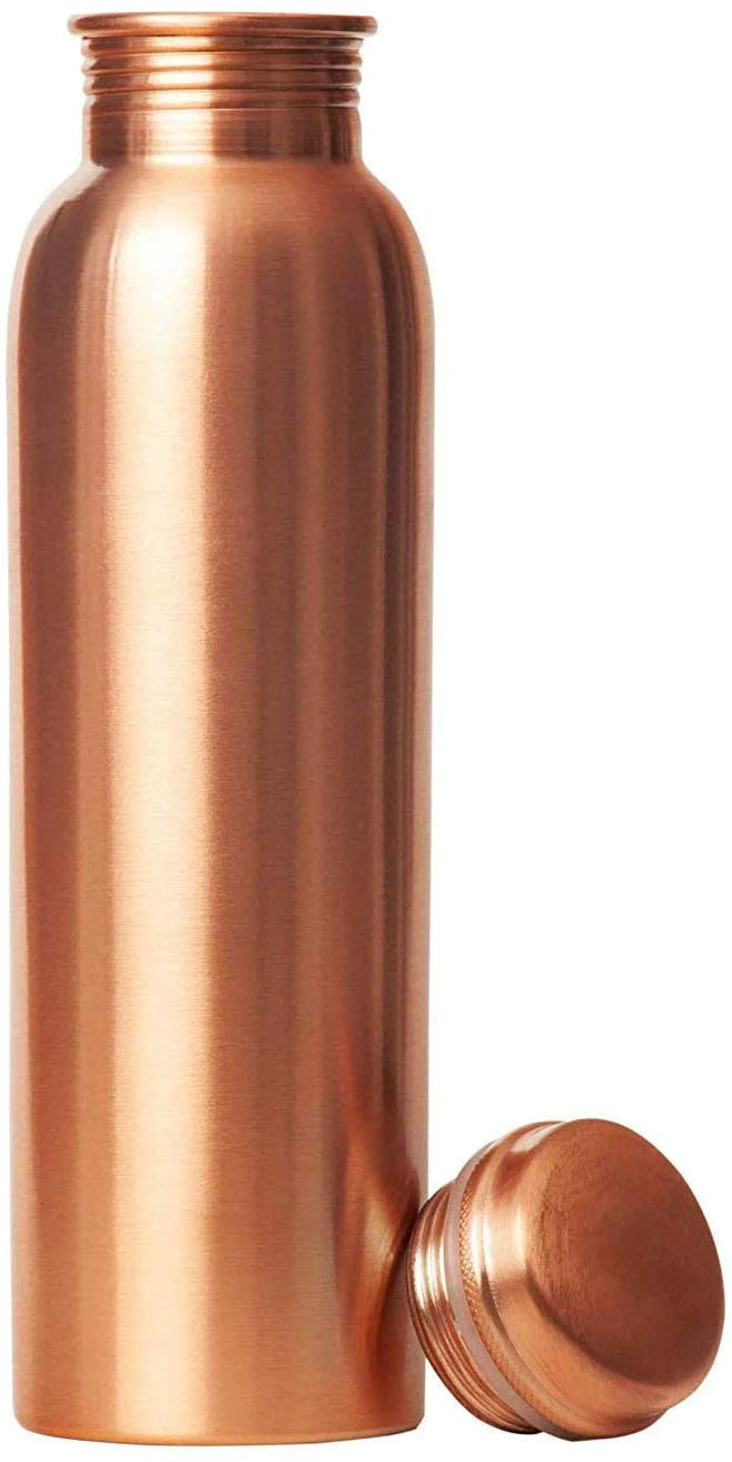 Treasure Exports Pure Copper Water Bottle and Curve Design Copper Water Bottle 1 Litre (Set of 2)