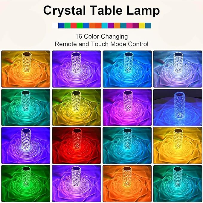 Treasure Exports Crystal Diamond Table Lamp Dimmable Touch And Remote Control Romantic 16 Color Diamond Table Lamps Usb Rechargeable Led Night Stand Lamp (Multicolor) (Crystal Rose Lamp)