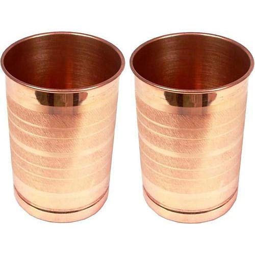 Treasure Exports Copper Glass Tumbler Lacquer Coated Plain Design 300 ML Pack of 2