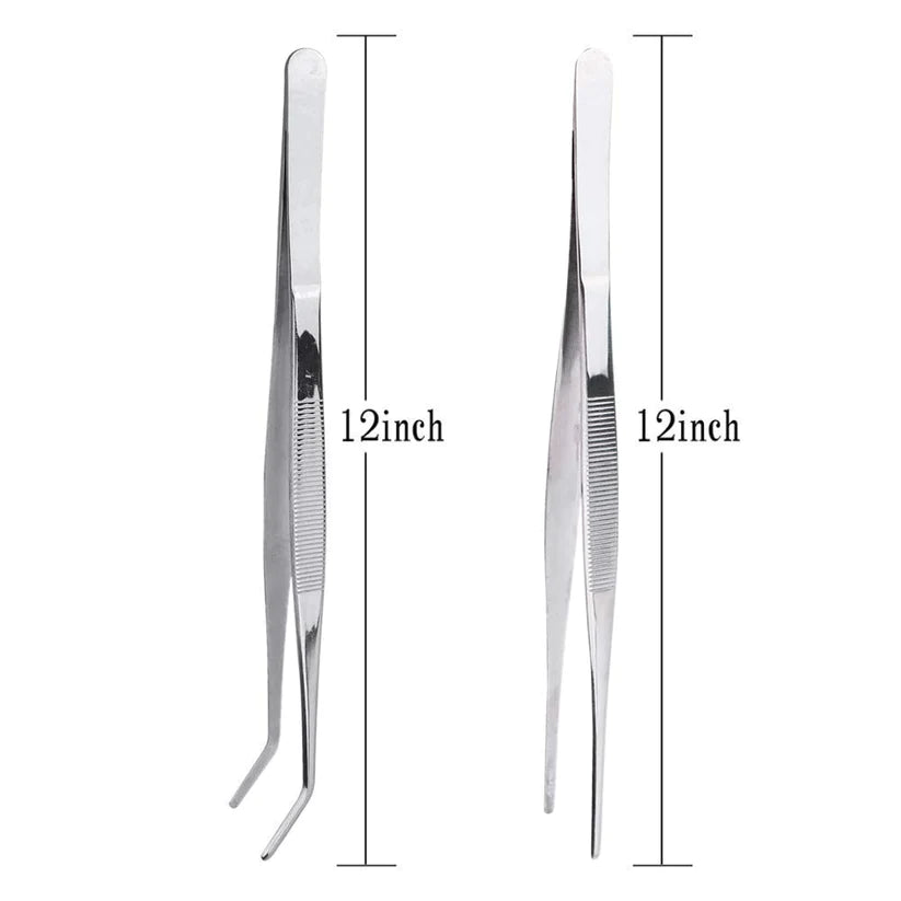 Treasure Exports 6.3 Inch Stainless Steel Tongs Tweezers Set with Precision Serrated Tips for Chef Cooking,Heavy Duty Tweezer Tongs for Cooking Crafting Repairing: 2 Pcs Set