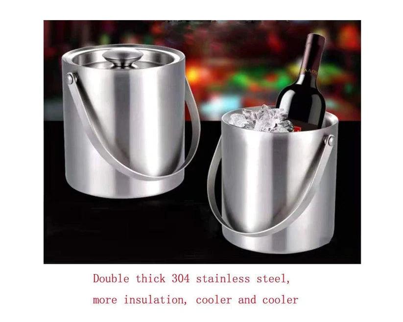 Treasure Exports Double Walled Ice Bucket Stainless Steel with Ice Tong I Bar Bucket I Ice Cube Storage Box - TREASURE EXPORTS