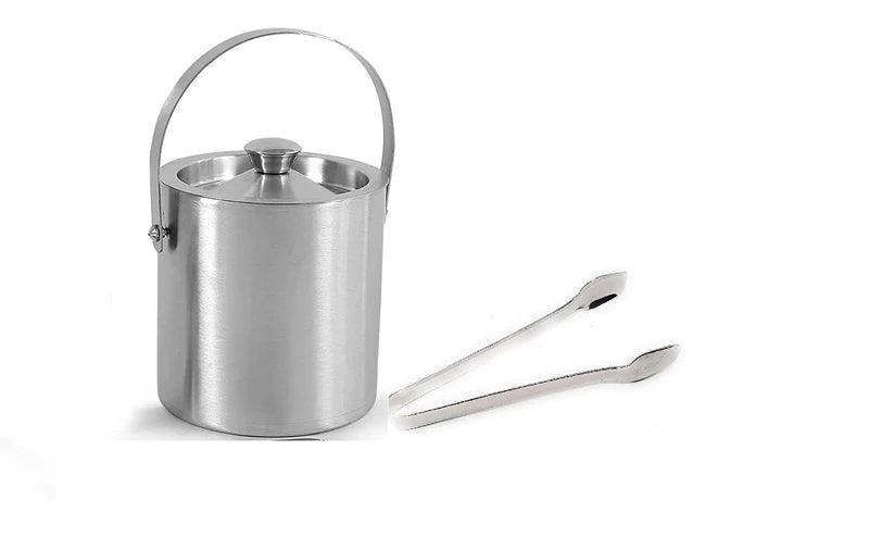 Treasure Exports Stainless Steel Ice Bucket with Ice Tong | Bar Accessories (1.5 LTR) - TREASURE EXPORTS