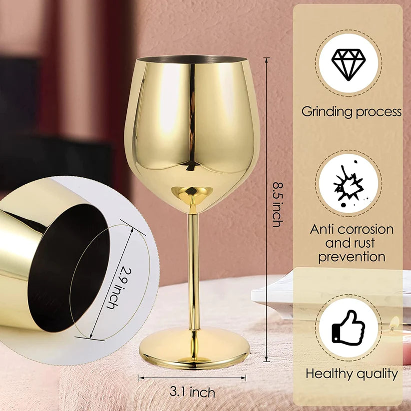 Treasure Exports Stainless Steel Stemmed Wine Glasses 350 ml, Unbreakable Wine Glass Goblets, Gift for Men and Women, Party Glasses - 350 ml (Gold)