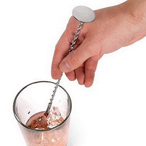 Treasure Exports Bar Spoon with Muddler top/Cocktail Mixing Spoon/Long Handle Stirring/Spiral Pattern, Bar Cocktail Shaker Spoon 28 cm: 2 Pcs