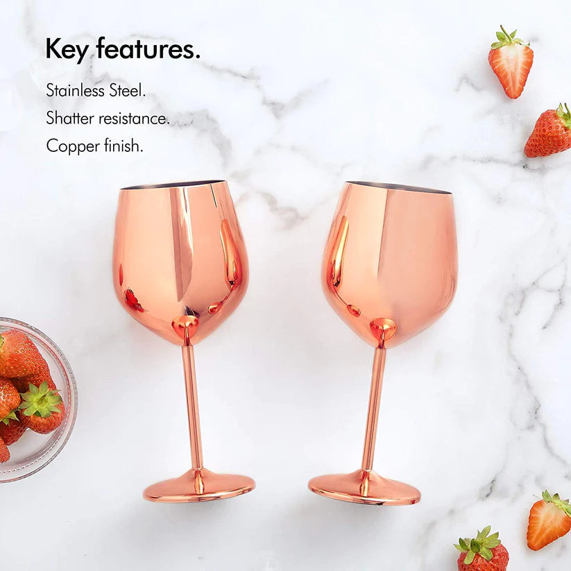 Treasure Exports Stainless Steel Stemmed Wine Glasses, Copper Coated Unbreakable Wine Glass, Premium Gift for Men and Women-350 ml Set of 6 Pcs
