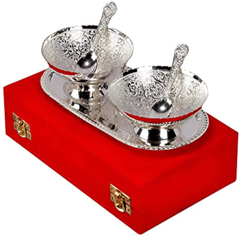 Treasure Exports Silver Plated Brass Bowl Set of 5 Pcs with Box Packing