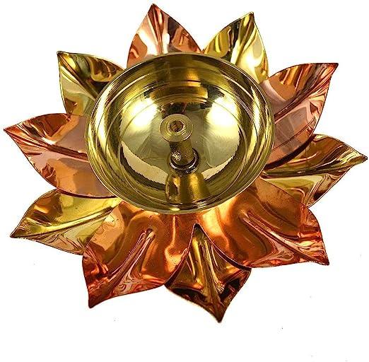 Treasure exports Brass & Copper Akhand Jyot Diya with Decorative Oil Diya Lotus Shape for Diwali, Puja and Festival Decoration Brass Diya Lamp Lotus Shape -Decorative Akhand Deepak for Pooja - TREASURE EXPORTS