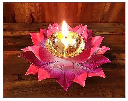 Treasure exports Lotus Diya for Puja Home Decoration Item Gift, Lotus Brass Diya Oil Lamp Pooja, Diwali Gifts - TREASURE EXPORTS