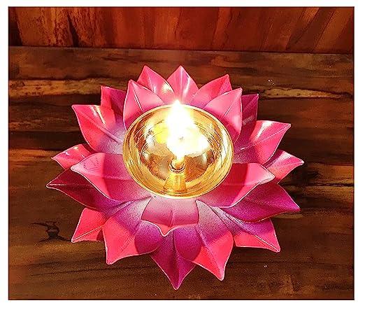 Treasure exports Lotus Diya for Puja Home Decoration Item Gift, Lotus Brass Diya Oil Lamp Pooja, Diwali Gifts - TREASURE EXPORTS