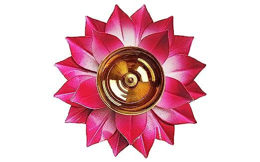 Treasure exports Lotus Diya for Puja Home Decoration Item Gift, Lotus Brass Diya Oil Lamp Pooja, Diwali Gifts - TREASURE EXPORTS