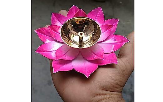 Treasure exports Lotus Diya for Puja Home Decoration Item Gift, Lotus Brass Diya Oil Lamp Pooja, Diwali Gifts - TREASURE EXPORTS