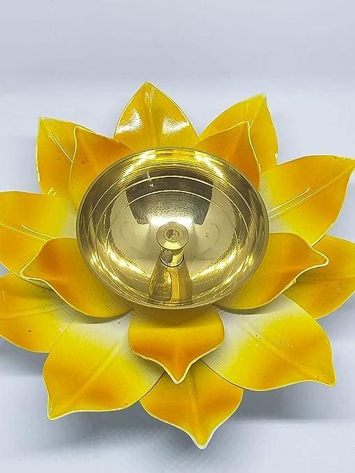 Treasure exports Lotus Diya for Puja Home Decoration Item Gift, Lotus Brass Diya Oil Lamp Pooja, Diwali Gifts - TREASURE EXPORTS