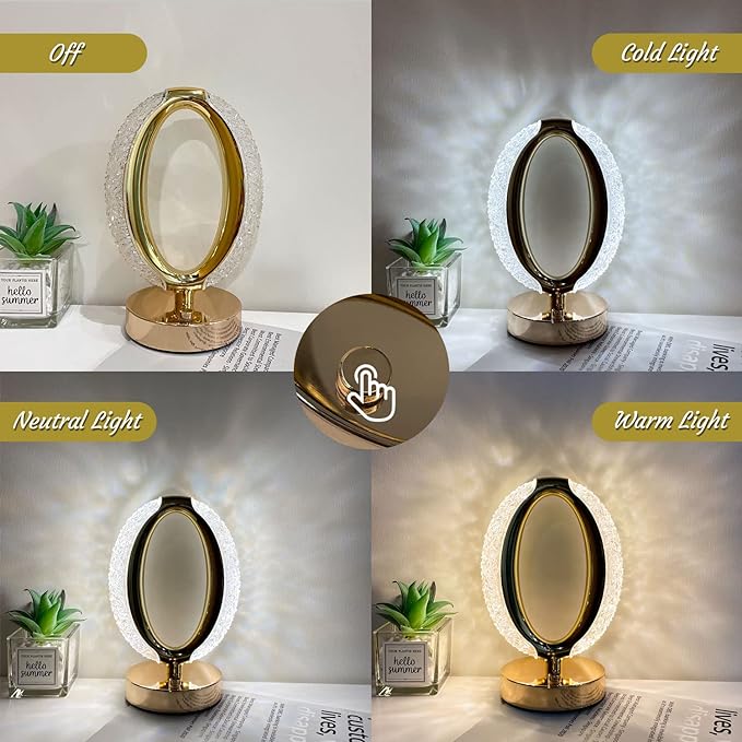 Treasure Touch Control Crystal Table Desk Lamp, 3-Way Dimmable Light, USB Rechargeable Crystal Diamond Table Lamp, Exquisite Night Stand Light Lamp Beside Lamp for Bedroom Living Room
