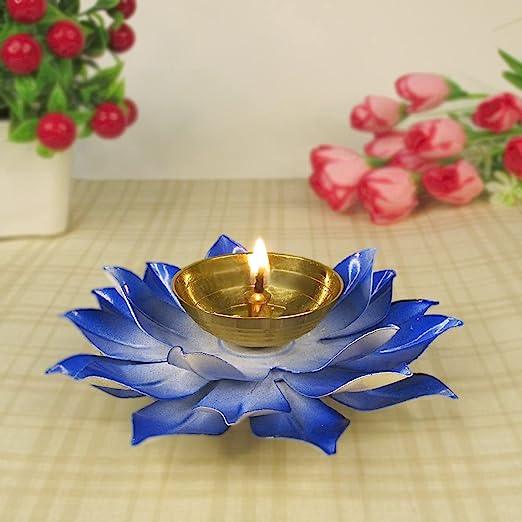 Treasure exports Lotus Diya for Puja Home Decoration Item Gift, Lotus Brass Diya Oil Lamp Pooja, Diwali Gifts - TREASURE EXPORTS