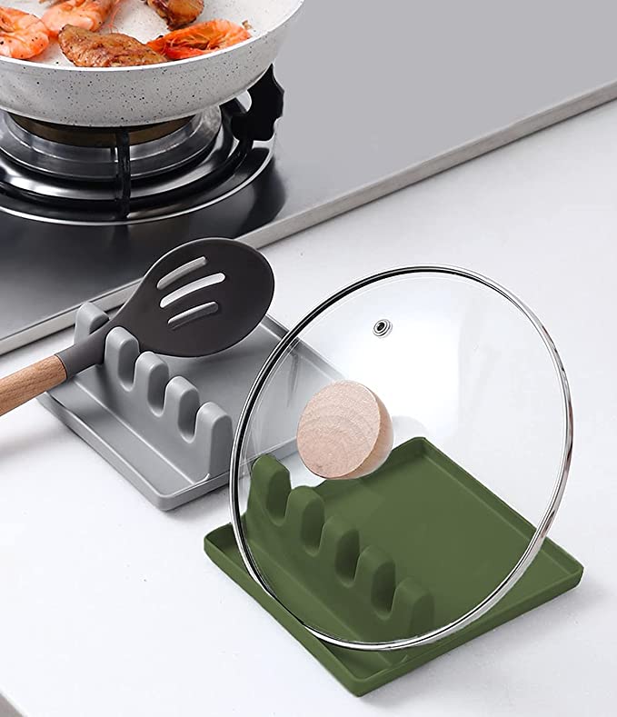 Silicone Spoon Rest, Pot Lid Holder For Kitchen Utensils, Heat